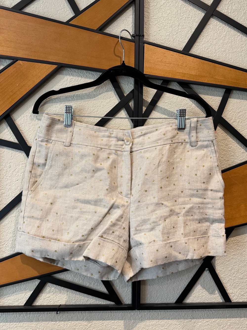 J. Crew Cream Shorts with Gold Dot Accent